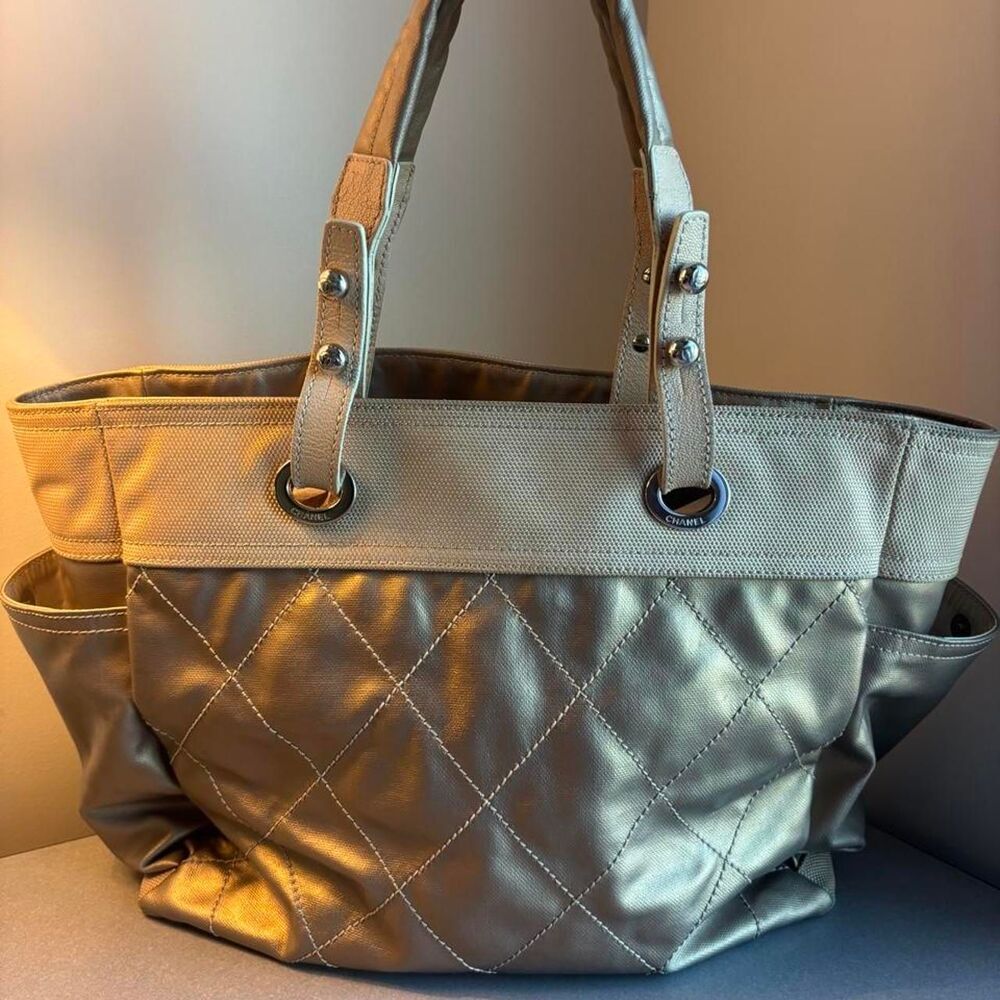Chanel Women's Gold and Khaki Bag